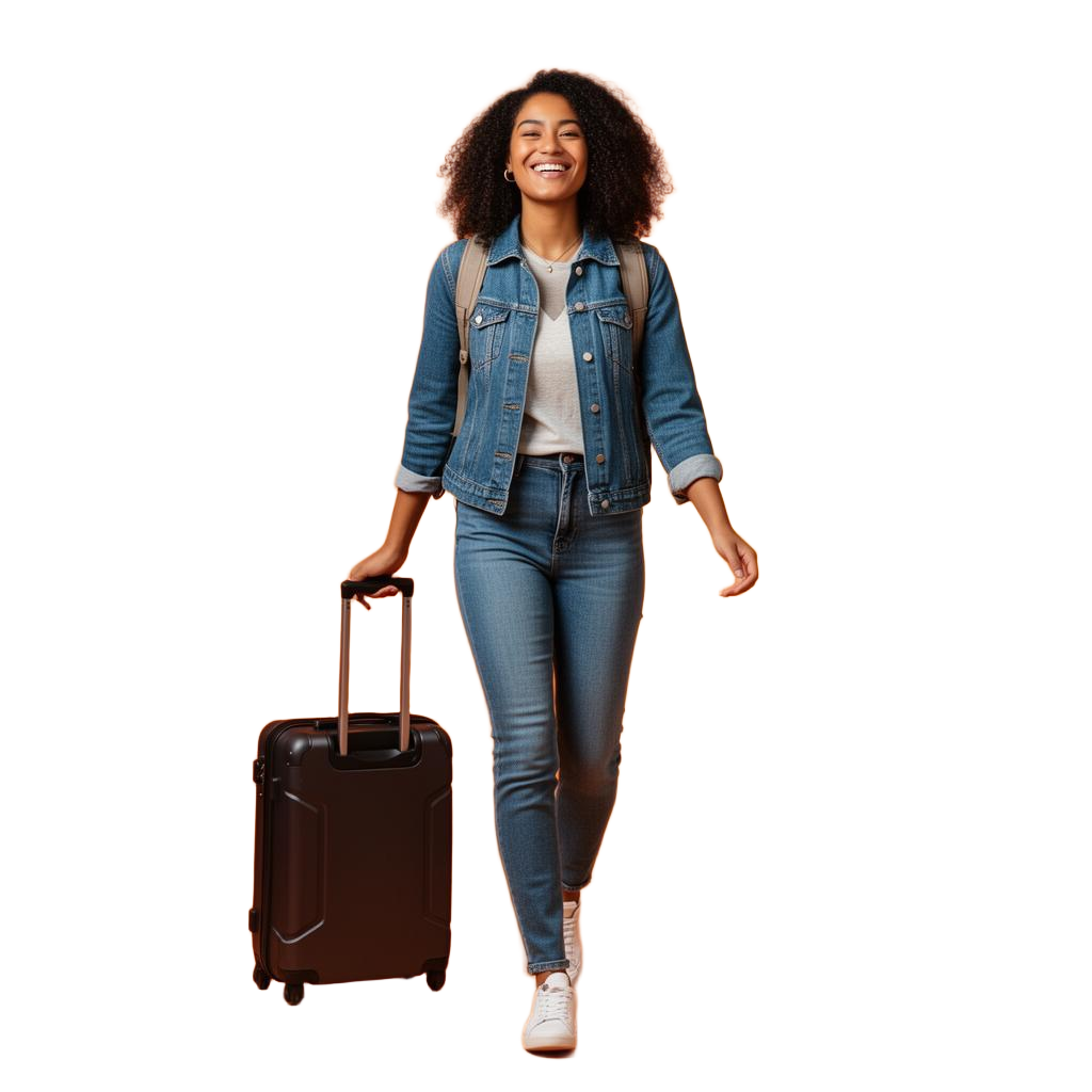 Happy traveler with suitcase enjoying hands-free exploration after storing luggage with BagsAway